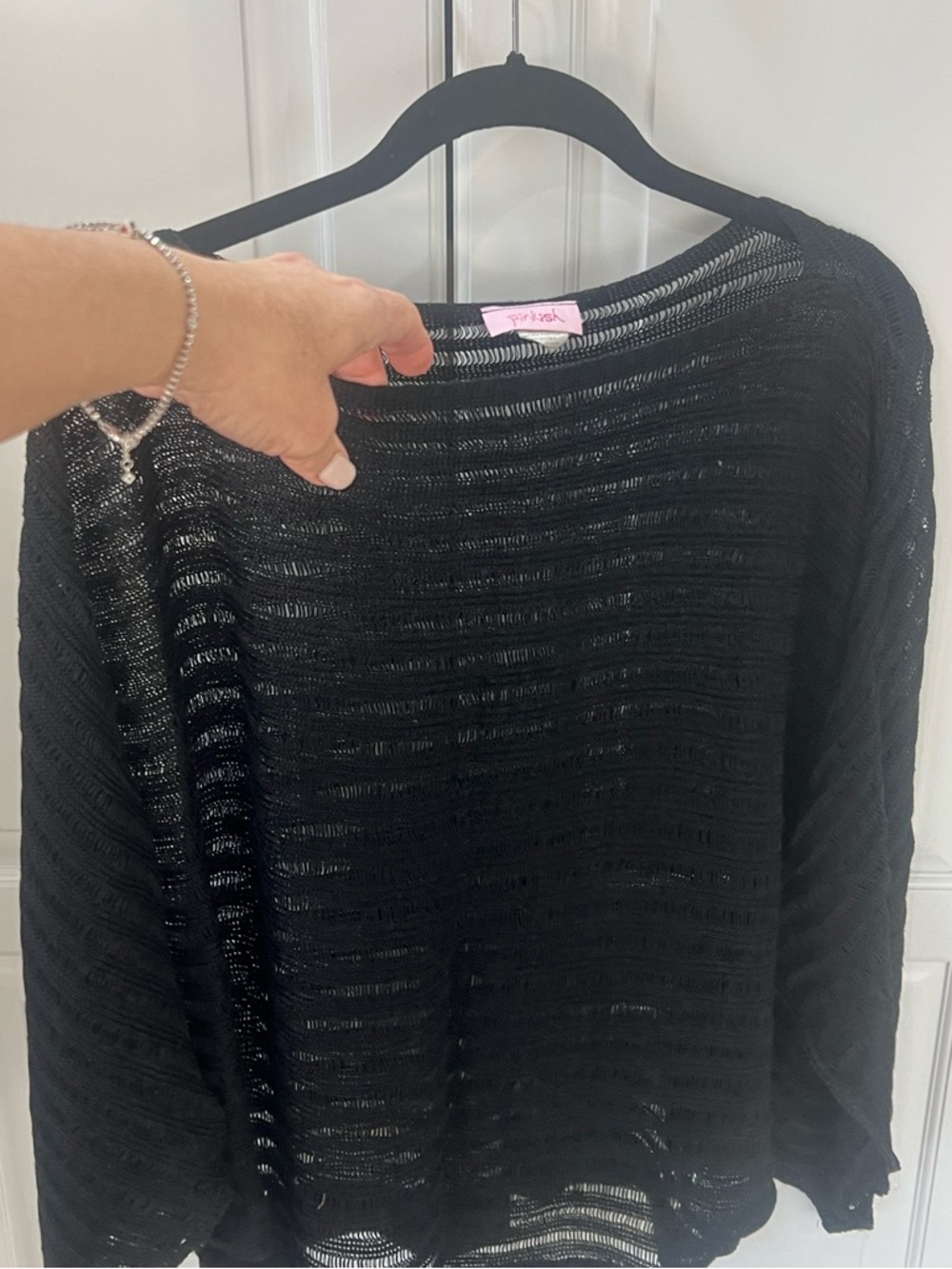 Crochet Short Sleeve black Loose Hollow Out Knit top size large